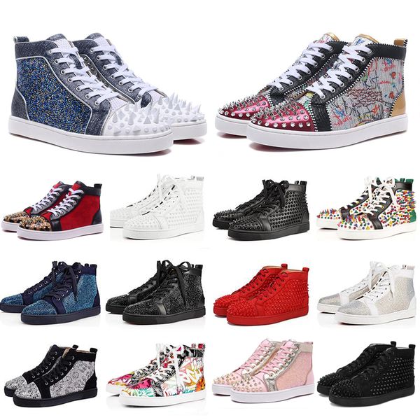 

2020 new red bottoms shoes for mens womens designer shoes spike suede leather platform red bottom fashion luxury casual sneakers36-47, Black