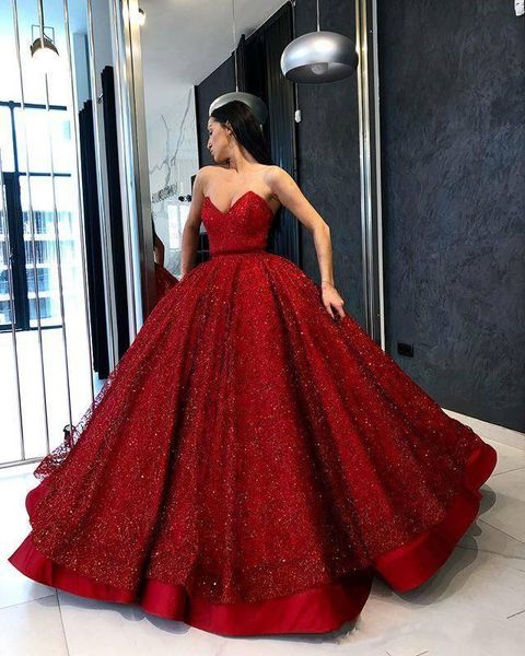 

red ball gown sequined prom dresses sweetheart backless puffy skirt evening party dress ruffles satin celebrity gowns, Black