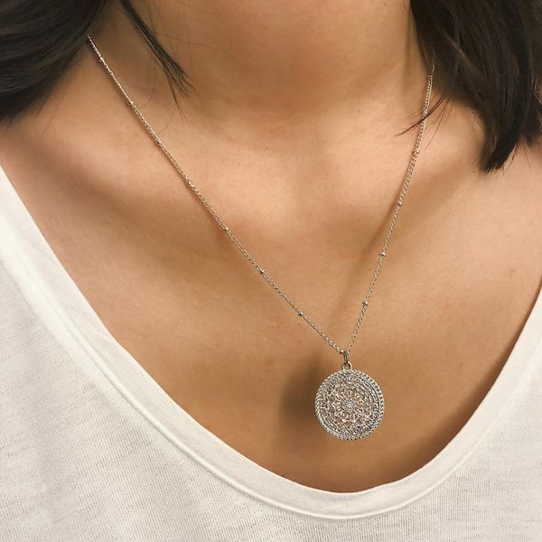 

visisap vintage hollow flower-shaped chain for women simple geometric rose gold color pendant necklace fine jewelry xr2308, Silver