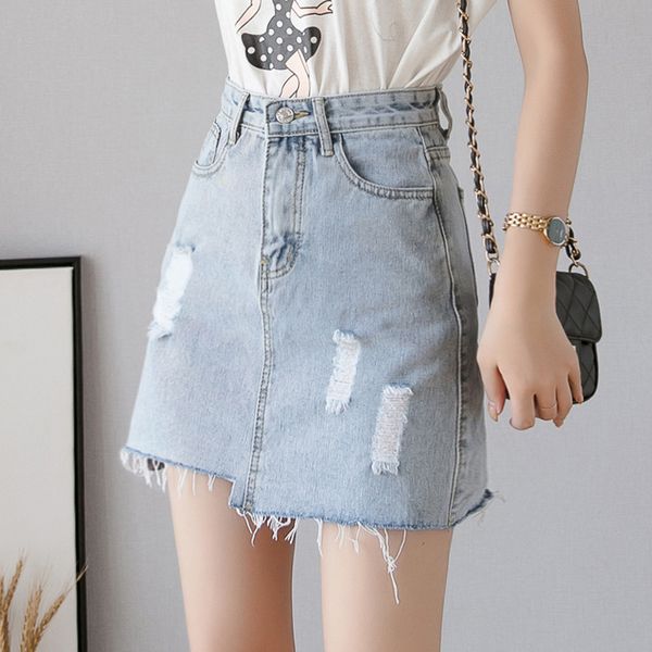 

new denim skirts casual blue female skirts style high waist a-line, Black