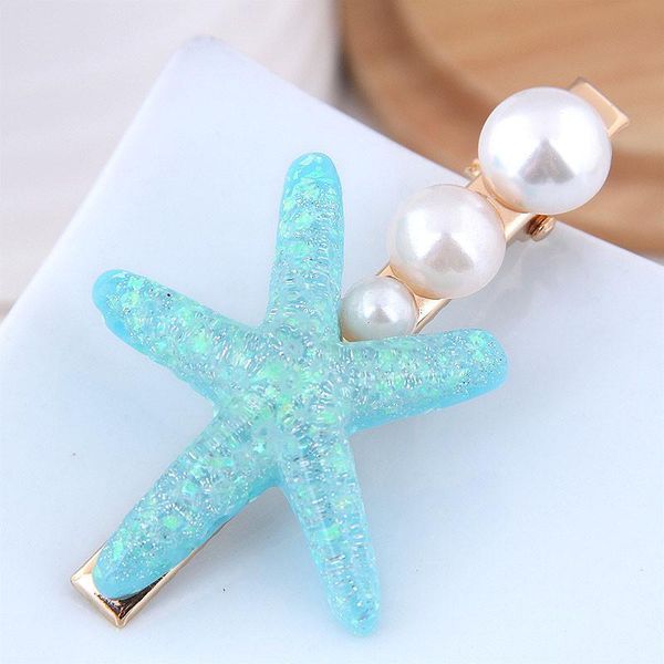 

big starfish hair clip for women fashion jewelry 2019 bohemian beach simulation pearl tiara gold hairgrip headpiece accessories kswyx, Black