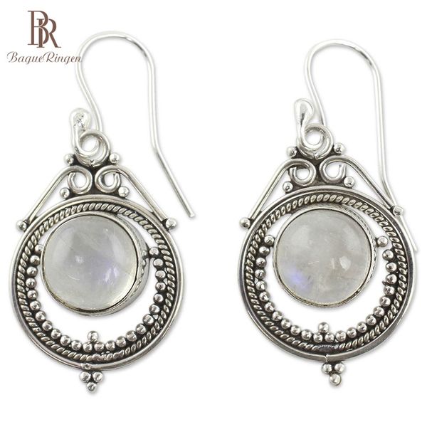 

bague ringen vintage silver 925 jewelry bombay moonstone handmade earrings for women moonlight temperament drop earrings party, Golden;silver