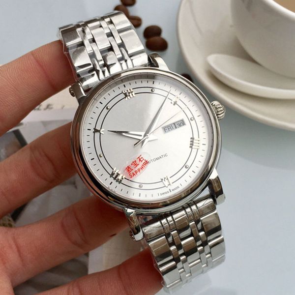 

luxury mens watch automatic mechanical movement 316 stainless steel case week date display fashion steel strap diameter 41mm 12mm with box, Slivery;brown
