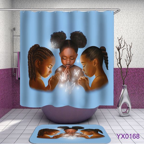 2019 Black Kids 3d Print Shower Curtain With Hooks Little Girl