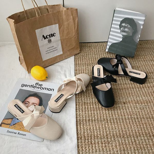 

sandals and slippers women wear 2020 new summer fashion wild korean social half-headed mueller shoes, Black