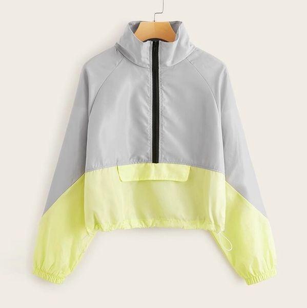 

women long sleeve patchwork hooded zipper pockets casual sport sweatshirt coat drawstring pocket zipper broadcloth windproof xj, Black