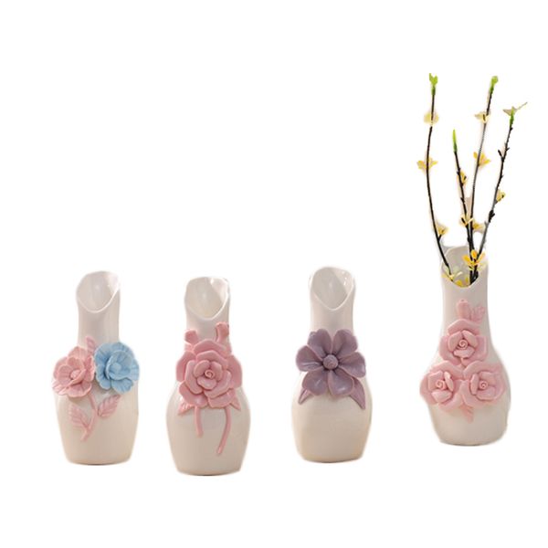 Pink Flower Ceramic Vase Set Furnishings Ceramic Hydroponic Small