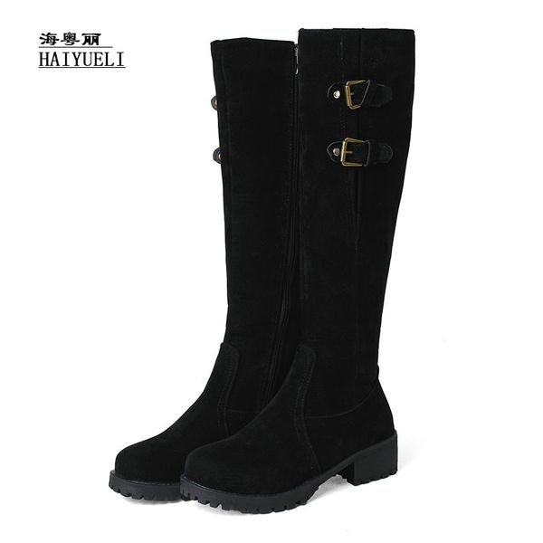 

autumn winter boots fashion thick heel high heels shoes knee-high boots, Black