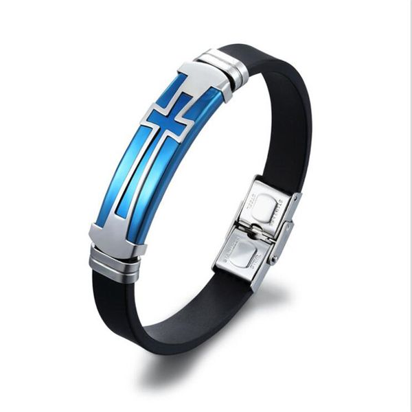 

fashion men bracelets christian stainless steel cross bracelet 3 colors black silicone clasp wristband male jewelry accessories