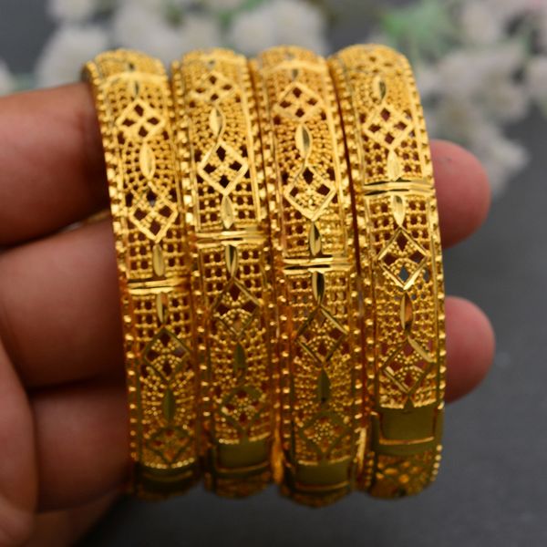 

wando 4 pieces/lot gold color dubai bangles for women ethiopian bracelets middle east wedding jewelry african gifts, Black