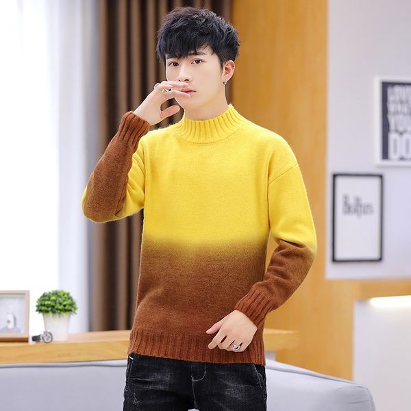 

pink yellow green red blue gradation men sweater long sleeves winter new fashion pullovers o-neck casual mens sweaters, White;black