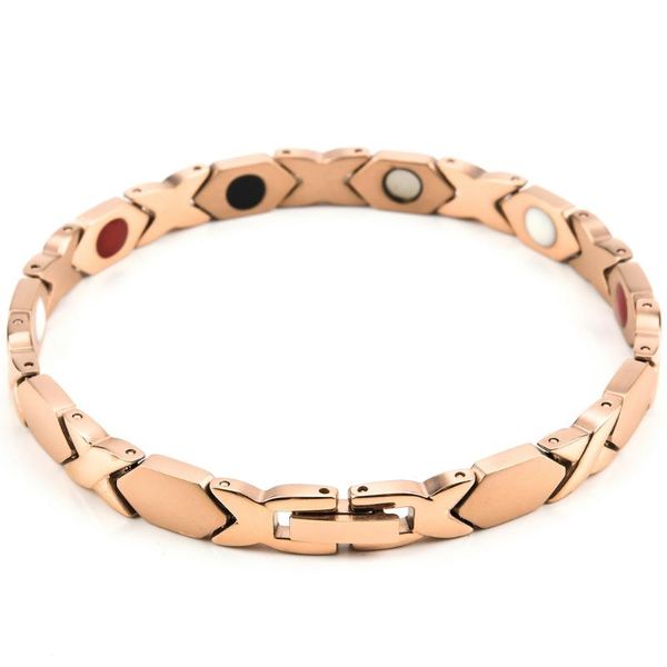 

golden stainless steel bracelet for women accesories braslet 4 in 1 health magnetic germanium stone mens bracelets jewelry gift, Black