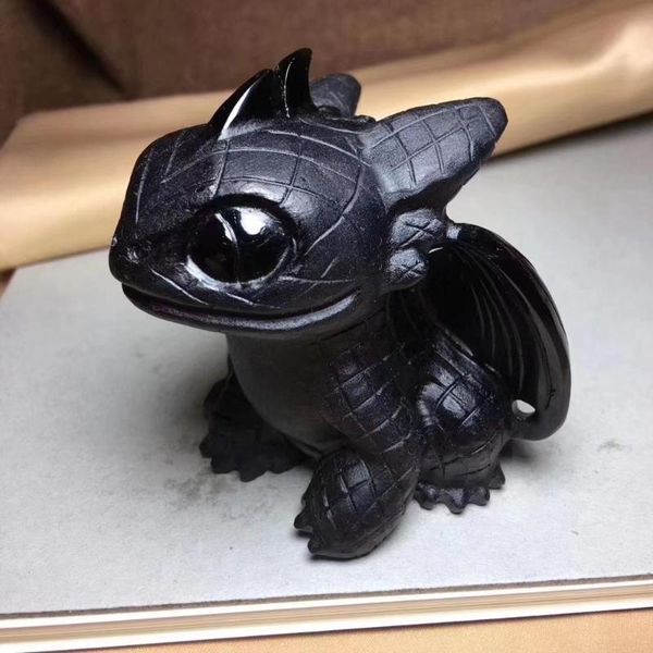 

natural obsidian quartz toothless dragon hand carved crystal polished quartz healing stones gemstones for home diy decorations, Silver