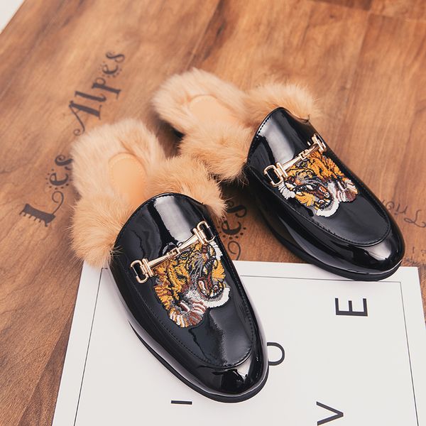 

2019 men's sneakers winter plus hair half leather men shoes men's moccasins loafers non-slip tenis masculino zapatos de hombre, Black