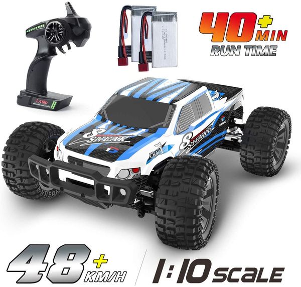 

deerc rc cars 1:10 scale large high speed remote control car for adults kids, 48 kmh 4wd 2.4ghz off road monster truck toys, all terrain ele