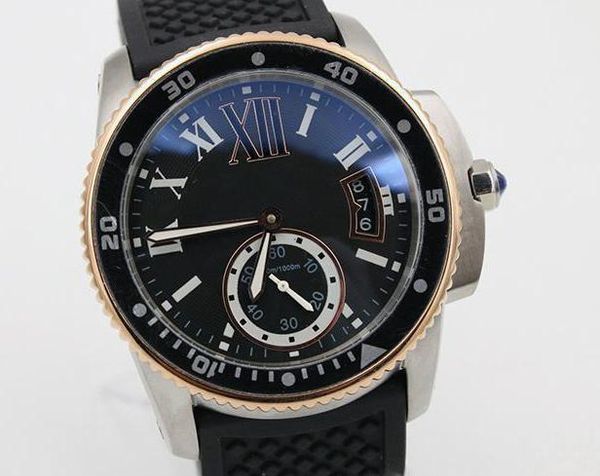 

горячая распродажа автоматический калибр diver двухцветный чехол черная резиновая задняя часть спорт сапфир большой циферблат застежка мужск, Slivery;brown