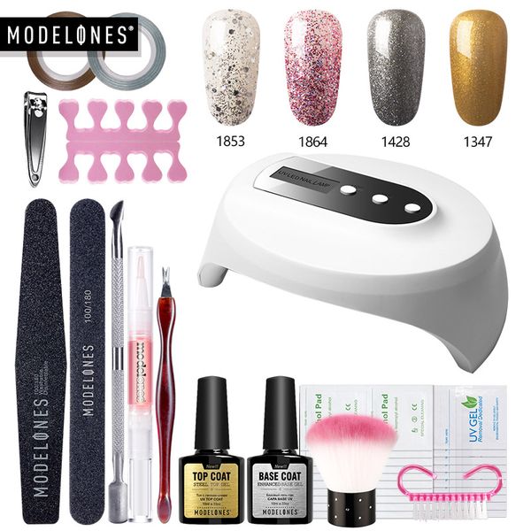 

modelones 19pcs/lot 36w smart sensor led lamp nail art gel polish kits soak off glitter led gel nail varnish base kits