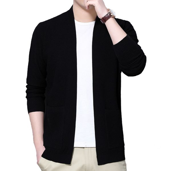 

man new knitted sweater men's cardigan jacket handsome slim solid color sweaters, White;black