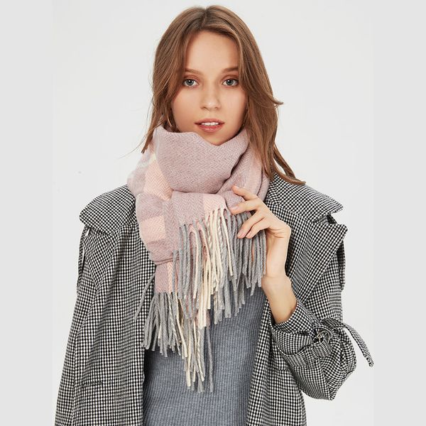

2019 autumn and winter plaid scarf women winter printed warm shawl christmas gift scarf, Blue;gray