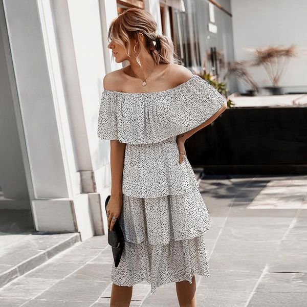 

cover-ups women fashion dresses dot print off shoulder ruffled short sleeve bandeau sundress dress one knee cake