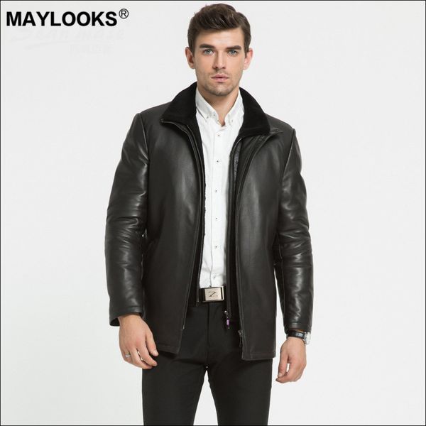 

maylooks 2019 autumn winter new male leather skin, sheep without long feather down. ws129, Black
