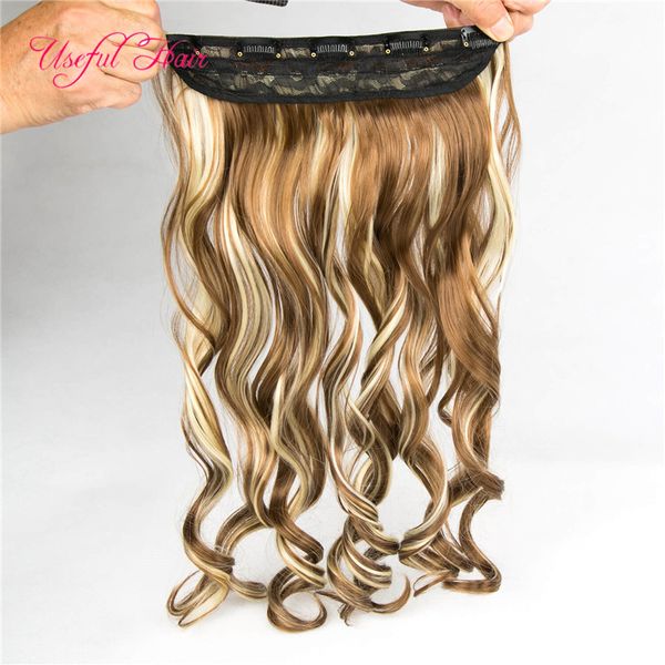 Clip-in-Haarverlängerungen, braun, blond, Strähnchen, synthetisches glattes Haar, 250 Gramm, synthetisches Flechten, Marley Black Ombre, 5 Clips im Haar, neu