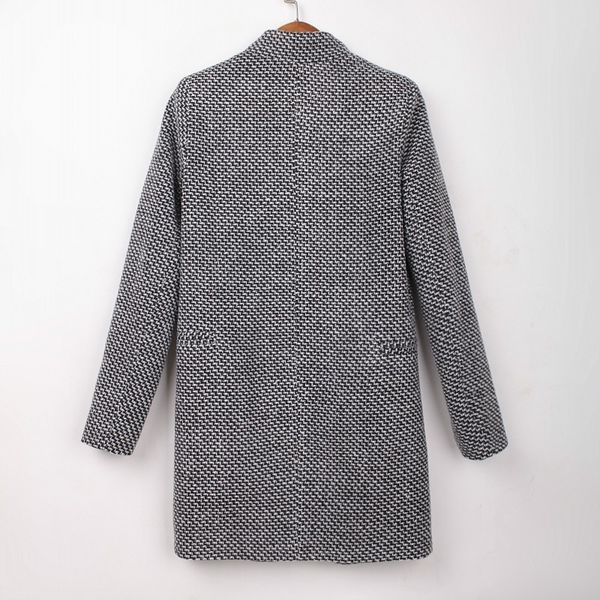 

winter women plaid office lady wool blends lapel collar one button coat female classic overcoat large size 4xl long jacket, Black