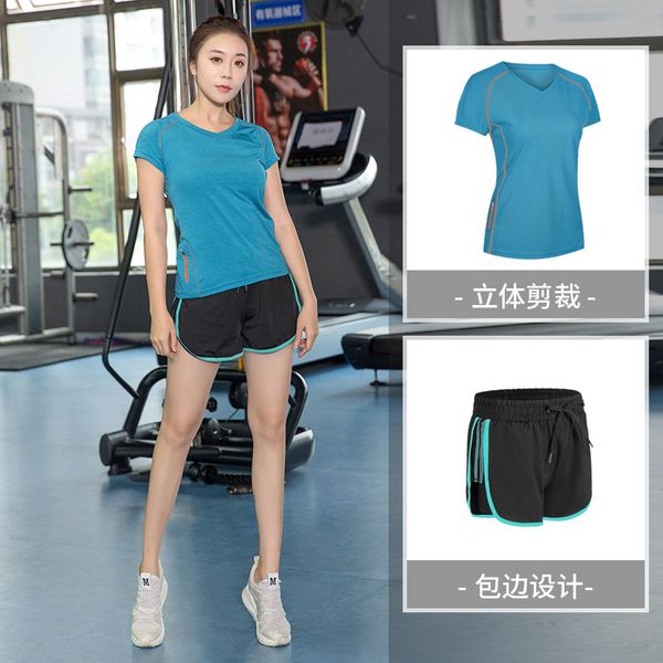 

large size 2pcs/set women's run yoga clothing trainning exercise sets short sleeve outdoor fitness summer sportswear quick dry, White;black