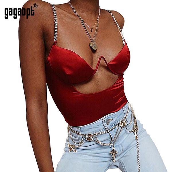 

gagaopt 2019 3 colors bodysuit women chain bodycon bodysuit hollow out black summer overalls jumpsuit, Black;white