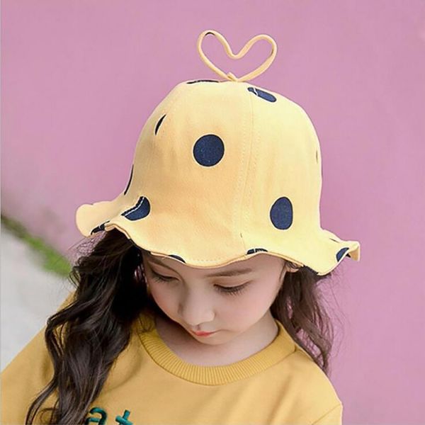 

korean children's fisherman hat summer girls sun visor wavelet point hats small fresh big tide girls creative desinge bucket hat, Yellow