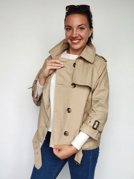 

korean version spring and autumn pure colorn waist double breasted coat woman lady windbreaker, Tan;black