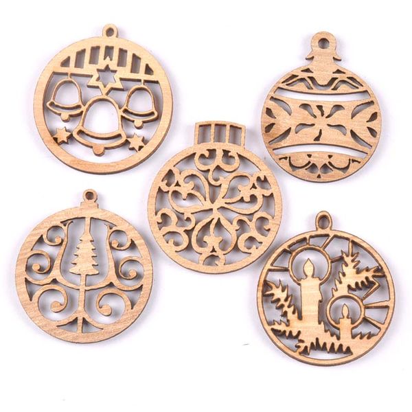 

10pcs mixed carved christmas ball cutouts wood diy crafts unfinished wooden embellishments home decoration scrapbooking m1855