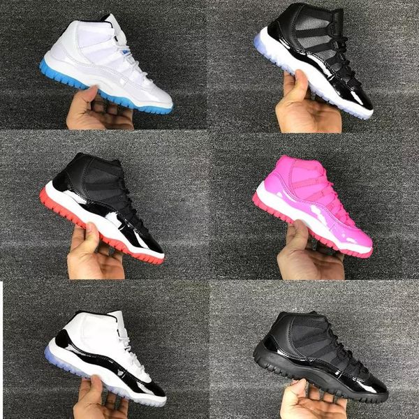 

kids 11 space jam bred concords youth boys basketball shoes sneakers children boy girl kid 11s white pink gray suede toddlers running