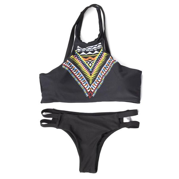 

trendy charming women lady summer beach bikini set ethnic printing 2-pcs bikinis swimwear bathsuit