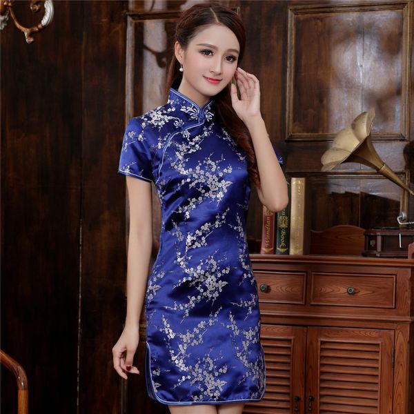 

navy blue women qipao dress novelty short sleeve cheongsam vintage button stage show clothing vestidos oversize 3xl-6xl, Red