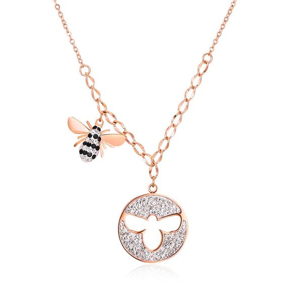 

classical rhinestone bee necklace pendant stainless steel necklace rose gold color chain cz jewelry for women drop shipping, Silver