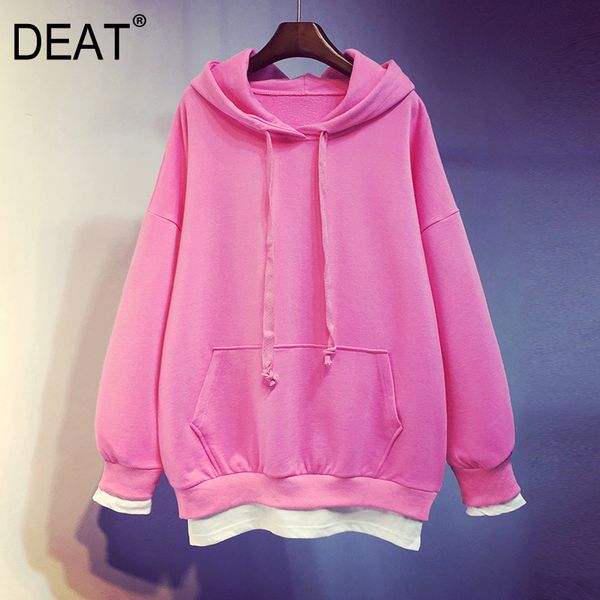 

deat] loose fit spliced split hit color sweatshirt new hooded long sleeve women big size fashion tide autumn winter 2019 13e283, Black