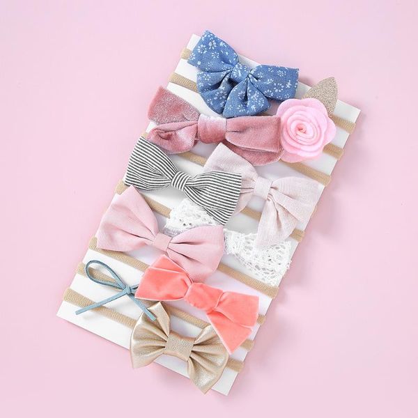 

sweet girls nylon headbands bow knot headwear kids toddlers multi colors elastic hairband infant hair accessories for baby girls, Slivery;white