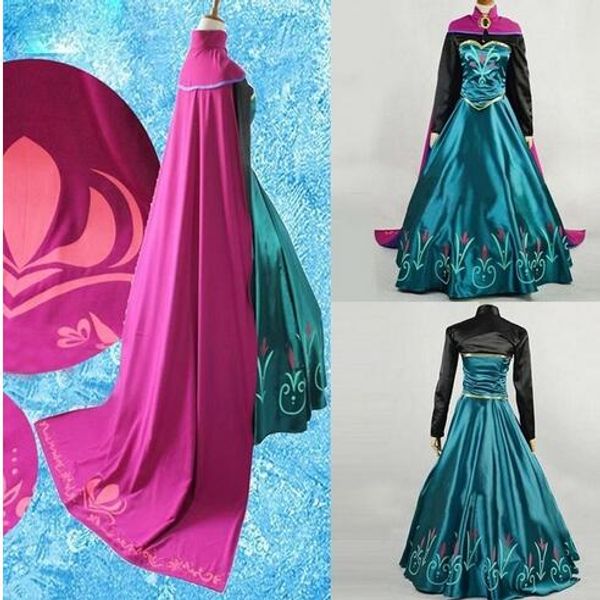 

снежная королева анна платье взрослых хэллоуин принцесса анна коронация косплей костюм фильм партия женщины необычные платья на заказ, Black