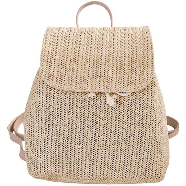 

fashion straw woven backpack ladies shoulder bag summer girl backpack female travel bag books light brown