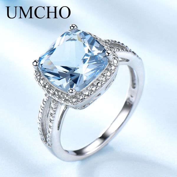 

umcho romantic created sky blue z gemstone aquamarine rings 925 sterling silver rings for women engagement gift fine jewelry ly191226, Slivery;golden