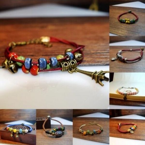 

women bracelet small fresh hand string ceramic handmade jewelry full package special retro hardcover women new, Black