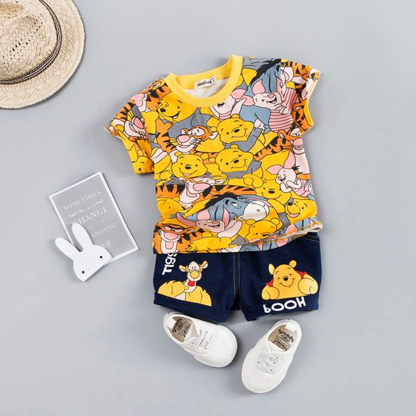 

baby boys clothing sets brand cartoon bear children summer boys girl clothes kids set cotton t-shit + short pants, White
