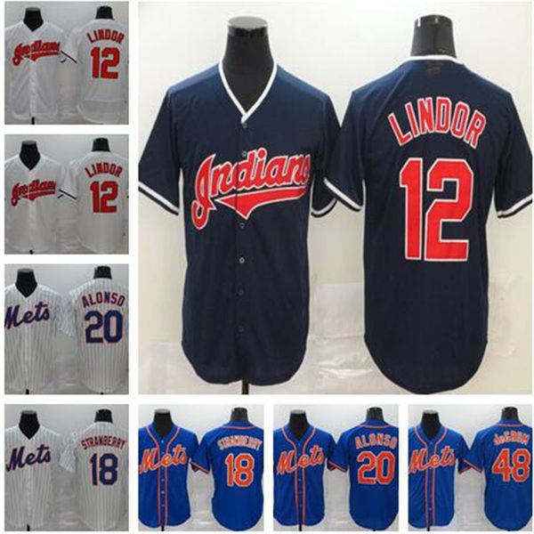 

2020 новых мужчин 20 пит alonso джерси 48 джакоб дегром 31 mike piazza 52 сеспедес 18 дэррил клубничный hernandez джерси 12 francisco lindor, Blue;black