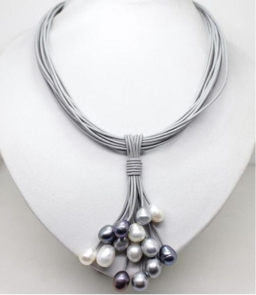 

2pcs /lot 12mm real white black gray freshwater pearl necklace leather cord magnet clasp, Silver