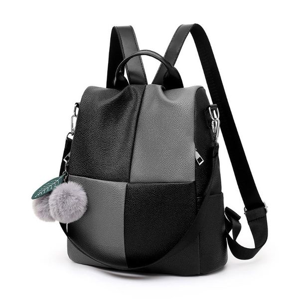 

women ladies fashion girls hairball patchwork school backpack girls kids travel shoulder bag large capacity bags 0227
