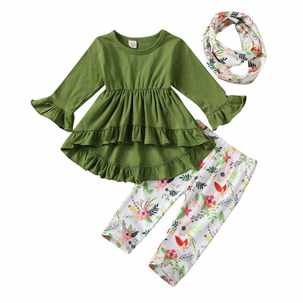 

brand new flower kids baby girl mini dress+leggings+scarf 3pcs outfits cotton clothes 1-5years, White