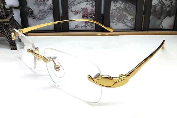 

france brand buffalo sunglasses men plain mirror glasses gold leopard metal frame clear lens optical men sunglasses with original box case, White;black
