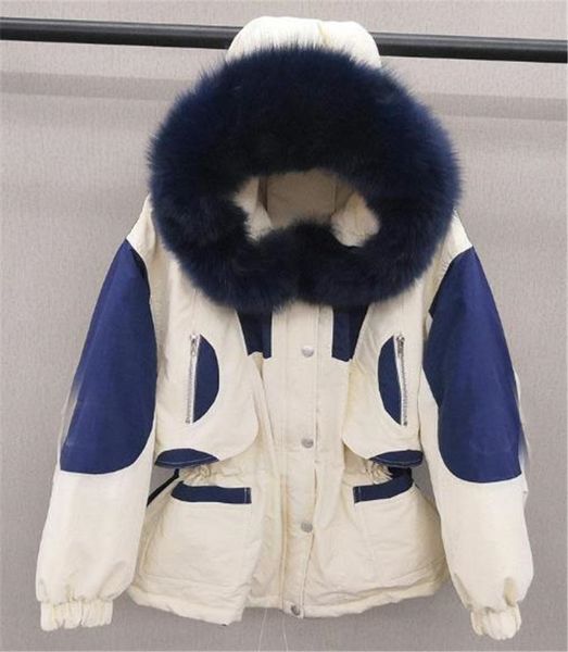 

Women de igner coat winter letter print wallowtail hort paragraph jacket wai t gather fur collar thick plu ize