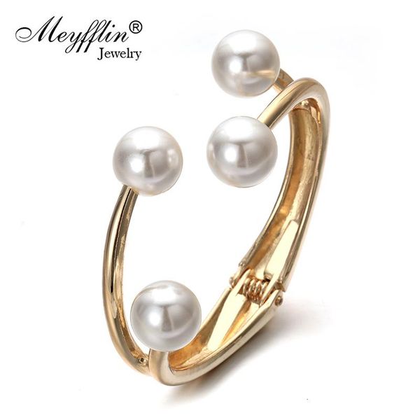 

vintage simulated pearl cuff bracelets for women men jewelry trendy gold silver bracelets & bangles bijoux 2019 party jewelry, Black